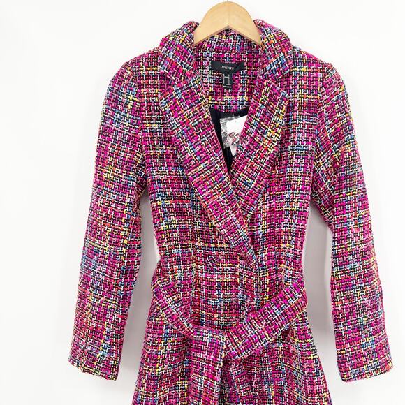 Pink Multicolor Belted Tweed Pea Coat Size Small NWT - Picture 5 of 5